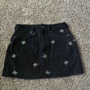 Black Corduroy Skirt with Embroidered Butterflies